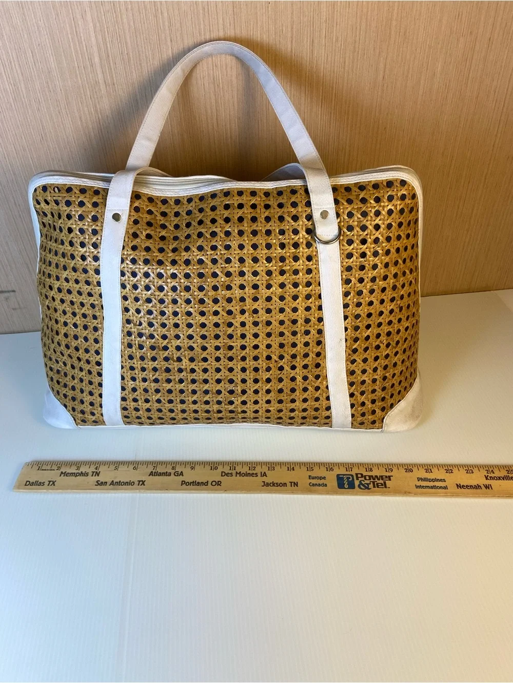 Large Woven Rattan Weekender Tote Coastal Beach Travel Bag Sea Turtle Lining